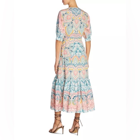 Etro ladies floral print boho butterfly keyhole midi silk dress size 44 us 10 - Picture 3 of 15
